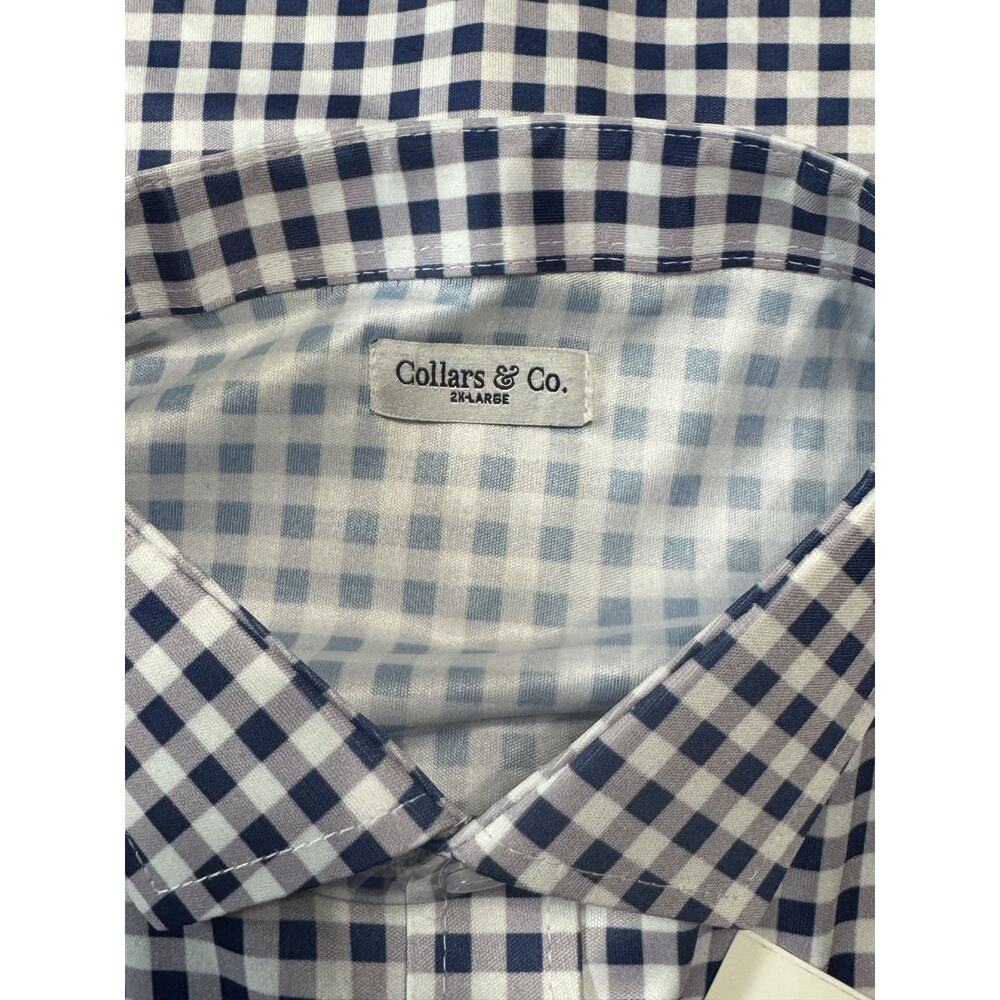 COLLARS & CO Quattro Flex Shirt Mens 2XL Navy Gingham Button Down NWT NWT - Picture 6 of 6